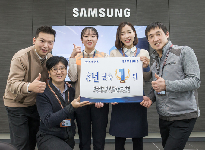 삼성전자서비스가 19일 한국능률협회컨설팅(KMAC)이 발표한 ‘2019년 한국에서 가장 존경받는 기업’ 평가에서 서비스센터 부문 8년 연속 1위 기업으로 선정됐다. <사진=삼성전자서비스 제공>