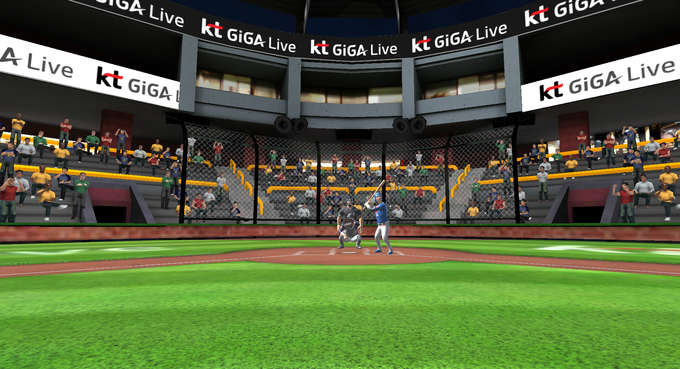 KT가 ‘GiGA Live TV’를 통해 선보일 ‘VR 스포츠’ 야구 편에서 투수가 플레이하는 장면. <사진=KT 제공>