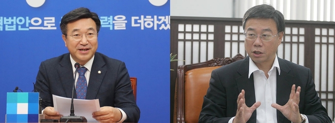 더불어민주당 윤호중 사무총장과 신상진 자유한국당 의원