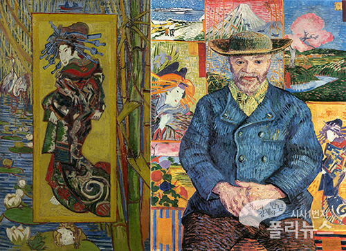 고흐가 일본 판화 우끼요에를 그린 <오이란>과 일본판화들을 배경으로 앉아있는 물감상을 그린 <탕기 영감의 초상> 고흐는 당시 자포니즘(Japonism)의 영향으로 일본을 동경했다.