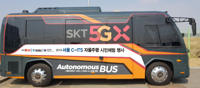 SKT 5G 자율주행 버스 모습. <사진=SK텔레콤 제공>