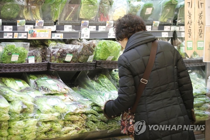 서울의 한 마트에서 시민이 농산품을 고르고 있다  <사진=연합뉴스>