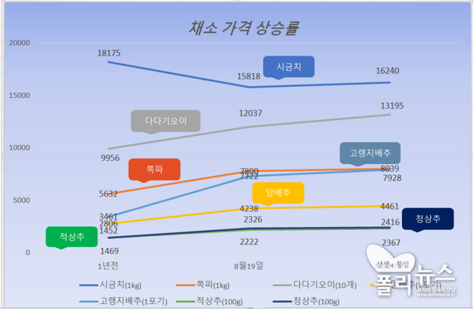 채소 가격 상승률 그래프 <사진=박윤아 기자>