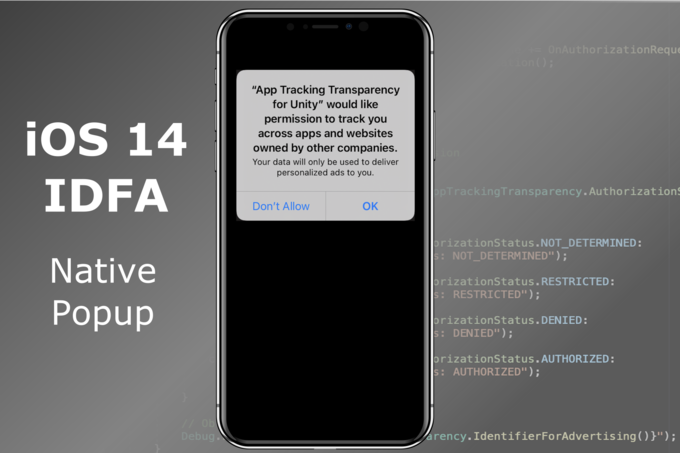 애플은 26일(현지시간) 앱 추적 투명성(ATT) 기능이 탑재된 운영체제 iOS 14.5를 발표했다. 이용자들이 이 iOS로 업데이트를 하면, IDFA(광고주용 식별자)에 접근하려는 앱을 처음 실행할 때 팝업창이 뜨면서, 해당 앱이 이용자의 정보에 접근해도 되는지 승인을 구한다. <사진=Unity>