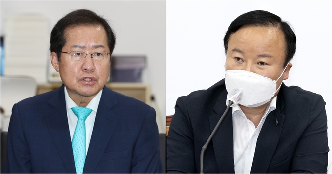 설전을 벌이고 있는 국민의힘 홍준표 의원(왼쪽)과 김재원 최고위원 <사진=연합뉴스>