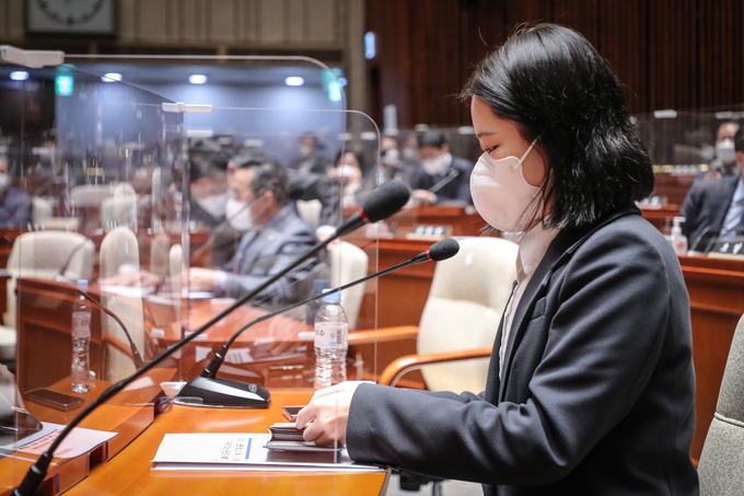 더불어민주당 박지현 비상대책위원장이 지난 3월 31일 진행된 정책의원총회에 참석했다. <사진=국회사진기자단>