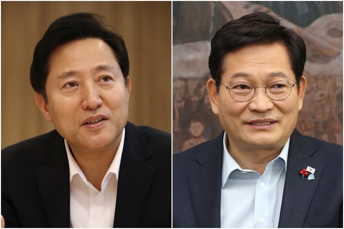 국민의힘 오세훈 후보(왼쪽), 더불어민주당 송영길 후보(오른쪽) [연합뉴스 자료사진]