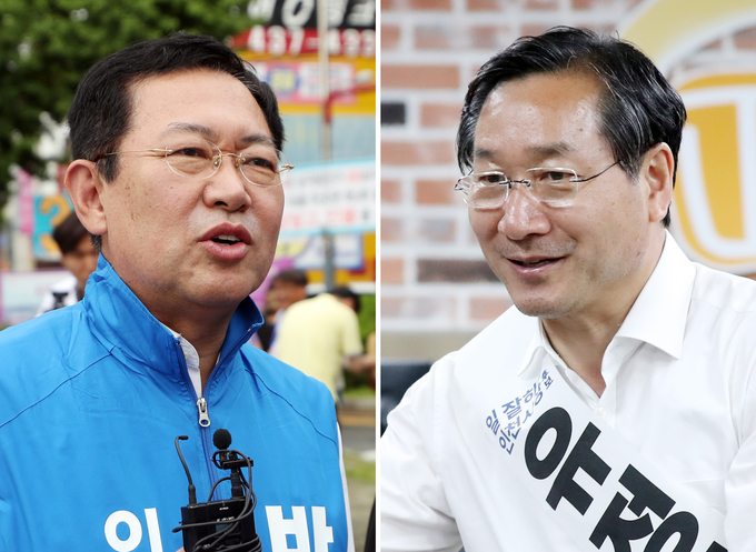 국민의힘 유정복(오른쪽), 더불어민주당 박남춘(왼쪽)