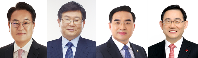왼쪽부터 정진석 의원, 설훈 의원, 박홍근 민주당 원내대표, 주호영 의원
