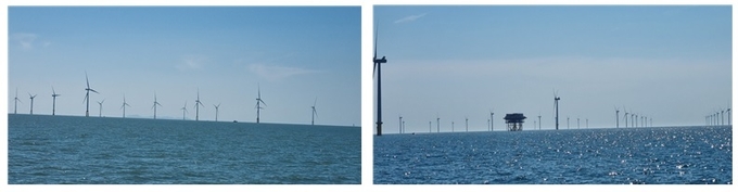 전라북도 부안군 해상풍력단지(왼쪽) 영국 램피온 해상풍력 단지(오른쪽)
