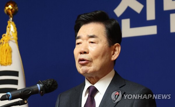 김진표 국회의장이 11일 오전 서울 여의도 국회 사랑재에서 신년 기자간담회를 하고 있다. 2023.1.11 [사진=연합뉴스]