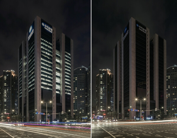 우리금융그룹 '2023 어스아워 캠페인' 소등 전·후 모습. [사진=우리금융 제공]