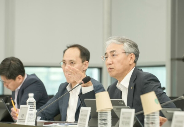 지난달 31일 NH농협금융그룹 '사회적가치 및 녹색금융 협의회'에서 이석준 농협금융지주회장(오른쪽)이 회의를 주재하고 있다. [사진=NH농협금융]