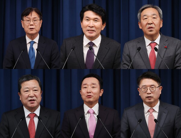 윤석열 대통령은 30일 대통령실에 정책실장직을 신설키로 하고 이관섭 국정기획수석비서관을 승진 기용했다.정무수석에는 한오섭 국정상황실장, 홍보수석에 이도운 대변인을 승진 임명하는 등 대통령실 수석비서관 전원을 교체했다. 시민사회수석에는 황상무 전 KBS 앵커, 경제수석에 박춘섭 한국은행 금융통화위원, 사회수석에 장상윤 교육부 차관을 각각 기용했다. 사진 윗줄 왼쪽부터 이관섭 대통령실 정책실장, 황상무 시민사회수석, 한오섭 정무수석.아랫줄 왼쪽부터 박춘섭 경제수석, 이도운 홍보수석, 장상윤 사회수석. [사진=대통령실 제공]