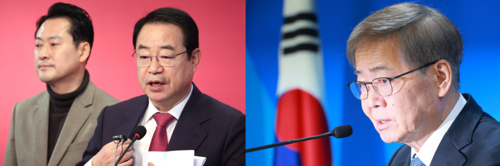 국민의힘, 더불어민주당 공천관리위원장이 공천결과를 발표하고 있다.[사진=연합뉴스]