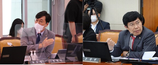 더불어민주당 장철민 의원과 국민의힘 윤창현 의원이 제21대 국회에서 의정황돌을 하고 있다 [사진=각 후보 페이스북]