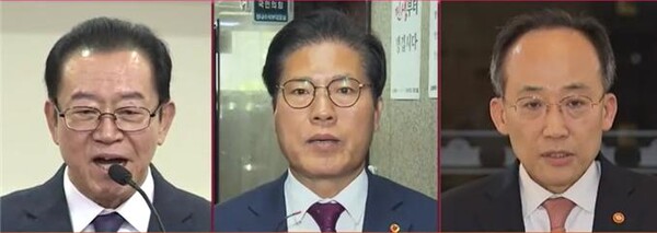 국민의힘 원내대표 경선은 오는 9일 이종배, 송석준, 추경호 의원(왼쪽부터) 3파전으로 치러진다. [사진=연합뉴스]