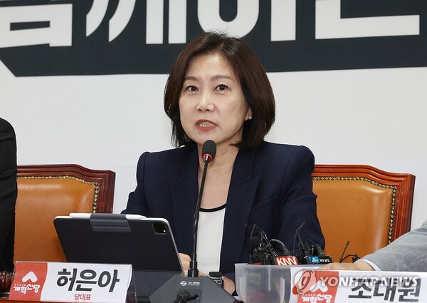 개혁신당 허은아 대표가 24일 오전 국회에서 열린 최고위원회의에서 발언하고 있다. [사진=연합뉴스]