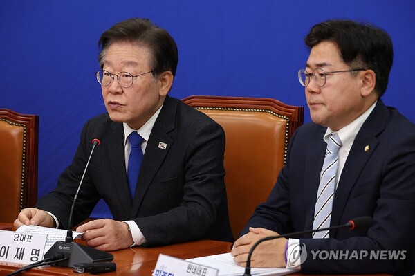 더불어민주당 이재명 대표가 7일 국회에서 열린 최고위원회의에서 발언을 하고 있다. [사진=연합뉴스]