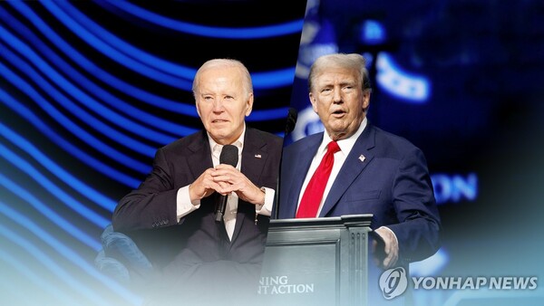 바이든 대통령과 트럼프 전 대통령이 지지율 동률의 초접전 승부를 펼치고 있는 것으로 나타났다 [사진=연합뉴스]