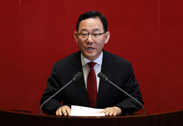  27일 국회 본회의에서 22대국회 전반기 국회부의장으로 선출된 국민의힘 주호영 의원이 당선인사를 하고 있다.[사진=연합뉴스]