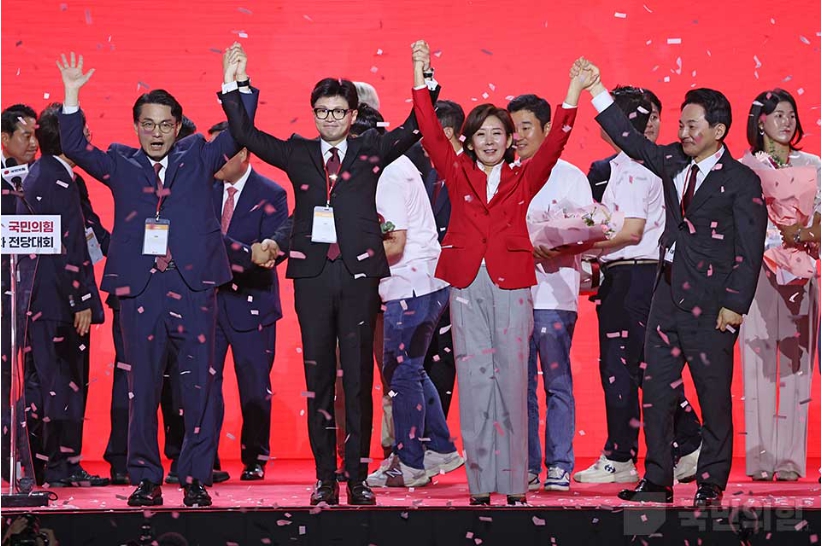 23일 고양시 일산 킨텐스에서 열린 국민의힘 전당대회에서 신임 당대표에 한동훈 후보가 당선됐다. 62.84%의 압도적인 지지를 얻어 1차에서 판가름이 났다. [사진=국민의힘 홈페이지]