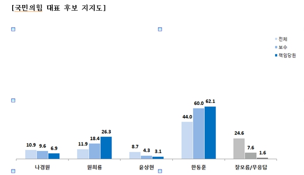 7월19일 실시한 국민의힘 당대표 지지도 조사 [이미지=한길리서치]