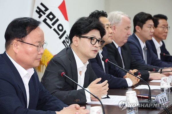 국민의힘 한동훈 대표가 8일 오전 서울 여의도 당사에서 열린 최고위원회의에서 발언하고 있다. 2024.8.8 [사진=연합뉴스]