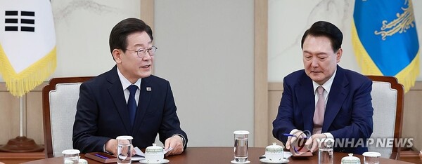 더불어민주당 이재명 대표가 29일 서울 용산 대통령실 집무실에서 열린 윤석열 대통령과의 영수회담에서 발언하고 있다. 2024.4.29  [사진=연합뉴스]