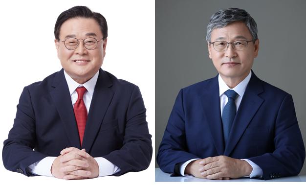 10월 16일 서울시교육감 보궐선거에 출마하는 중도보수 단일후보로 추대된 조전혁 전 한나라당 의원(왼쪽)과 진보진영 단일화 후보로 확정된 정근식 서울대 명예교수 [사진=조전혁 후보, 정근식 후보 캠프 제공]