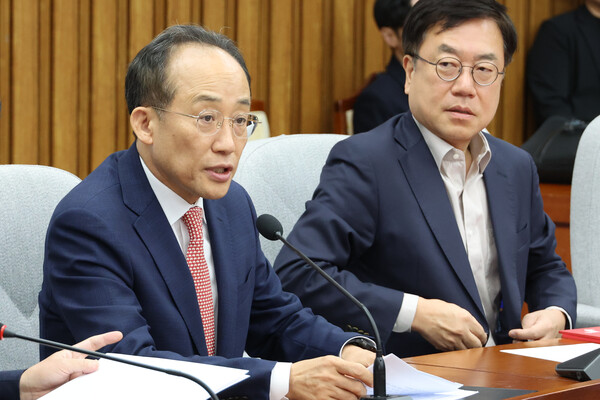 국민의힘 추경호 원내대표가 15일 오전 서울 여의도 국회에서 열린 원내대책회의에서 발언하고 있다. [사진= 연합뉴스]