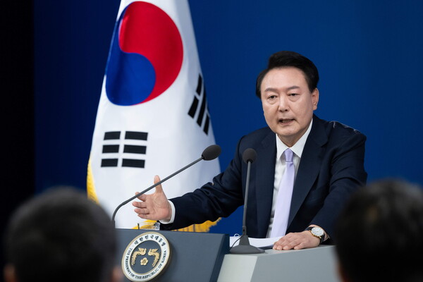 윤석열 대통령이 지난 7일 용산 대통령실에서 열린 대국민담화 및 기자회견에서 발언하고 있다. [사진=대통령실 제공]