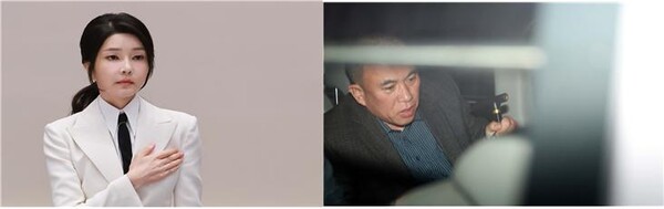 윤석열 대통령의 배우자 김건희 여사(좌)와 정치브로커 명태균(우)는 윤석열 정권의 붕괴를 불러온 인물들이다. 윤 대통령은 재임 기간 중 김건희 특검법에 연이어 거부권을 행사했으며 명태균과의 통화 파일에서 공천개입 의혹이 불거졌다. [사진=연합뉴스] 