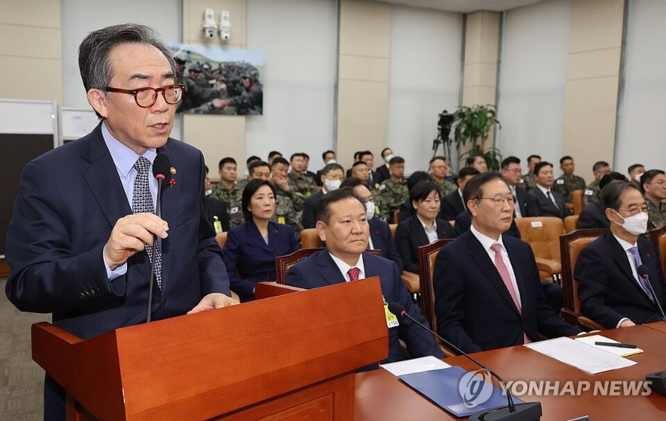 조태열 외교부장관이 22일 국회에서 열린 '윤석열 정부의 비상계엄 선포를 통한 내란 혐의 진상규명 국정조사 특별위원회' 1차 청문회에서 발언하고 있다. [사진=연합뉴스]