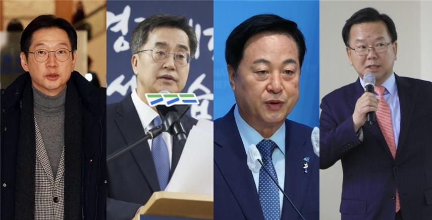 더불어민주당 비명계 차기 대선주자들이 분주히 움직이고 있다. 왼쪽부터 김경수 전 경남지사, 김동연 경기지사, 김두관 전 의원, 김부겸 전 국무총리.