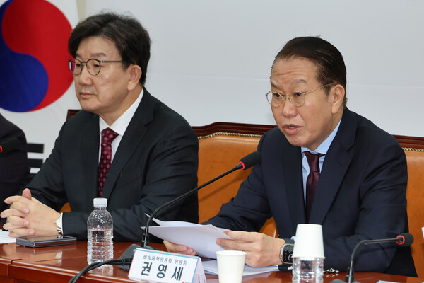 국민의힘 권영세 비상대책위원장이 10일 서울 여의도 국회에서 열린 비상대책위원회의에서 발언하고 있다. [사진=연합뉴스]