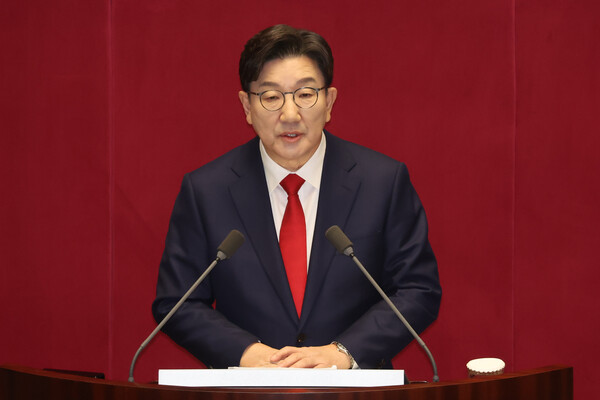 국민의힘 권성동 원내대표가 11일 국회 본회의에서 교섭단체 대표 연설을 하고 있다. [사진=연합뉴스