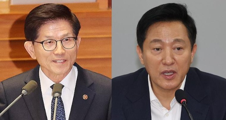 ‘尹탄핵반대’를 주장하며 ‘조기대선 자제령’을 내리고 있는 국민의힘도 탄핵선고일이 다가오면서 조기대선에 손을 놓고 있을 수는 없다. 尹 강성 극우지지층을 기반으로 한 김문수 고용노동부 장관과 중도층 확장성이 높은 오세훈 서울시장이 여론조사에서 1, 2위를 다투고 있다. [사진=연합뉴스]