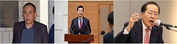 (왼쪽부터) 명태균, 오세훈 서울시장, 홍준표 대구시장 [사진=연합뉴스]