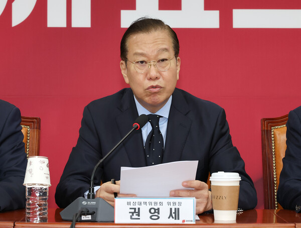 국민의힘 권영세 비상대책위원장이 21일 국회에서 열린 비상대책위원 회의에서 발언하고 있다. [사진=연합뉴스]