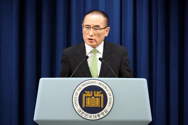 위성락 국가안보실장이 15일 서울 용산 대통령실에서 이재명 대통령 캐나다 G7 정상회의 참석 관련 설명을 하고 있다. [사진=연합뉴스]