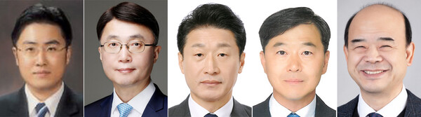 이재명 대통령은 29일 법무부·과기부·산업부·복지부·국토부 등 5개 부처에 대한 차관급 인사를 단행했다.왼쪽부터 이진수 신임 법무부 차관, 류제명 신임 과기부 제2차관, 이호현 신임 산업부 제2차관, 이형훈 신임 복지부 제2차관, 이상경 신임 국토부 제1차관.[사진=연합뉴스]