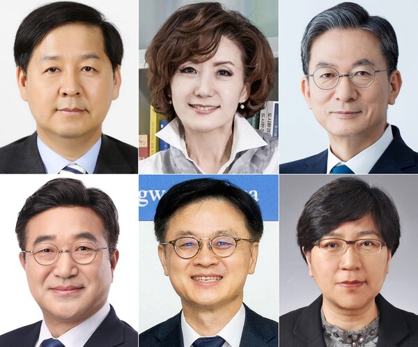  대통령실은 29일 강훈식 대통령비서실장의 브리핑을 통해 이재명 대통령의 장관급 추가 인선을 발표했다. 사진 왼쪽 위부터 구윤철 기획재정부 장관 후보자, 이진숙 교육부 장관 후보자, 정성호 법무부 장관 후보자.사진 왼쪽 아래부터 윤호중 행정안전부 장관 후보자, 김정관 산업통상자원부 장관 후보자, 정은경 보건복지부 장관 후보자. [사진=연합뉴스]