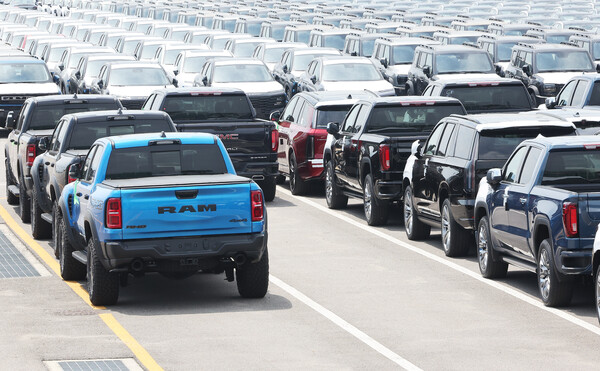 한국과 미국의 관세 협상이 타결된 지난달 31일 경기도 평택항에 수입된 미국 브랜드 자동차가 세워져 있다. [사진=연합뉴스]