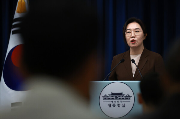 강유정 대통령실 대변인이 5일 서울 용산 대통령실 청사에서 현안 브리핑을 하고 있다. [사진=연합뉴스]