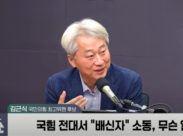 김근식 국민의힘 최고의원이 자신을 배신자라고 말한 전한길 씨를 정치깡패 용팔이에 비유했다. [사진=sbs김태현 뉴스쇼 캡처]