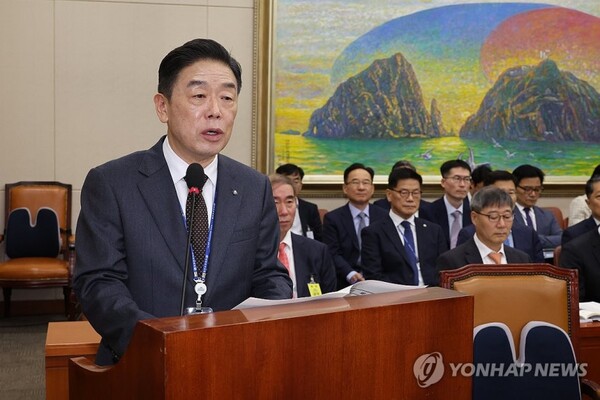 2024년 10월 22일 열린 서울 여의도 국회 정무위원회의 국가보훈부, 독립기념관 등의 국정감사에서 김형석 독립기념관장이 업무보고를 하고 있다. [사진=연합뉴스]