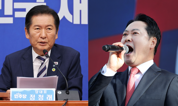 정청래 민주당 대표와 장동혁 국민의힘 대표는 공개 석상과 SNS를 통해 수위 높은 설전을 벌였다. 서로를 향해 '똘마니'라 칭하고 '하이에나', '불량배' 같은 단어가 동원되기도 했다. [사진출처=연합뉴스]