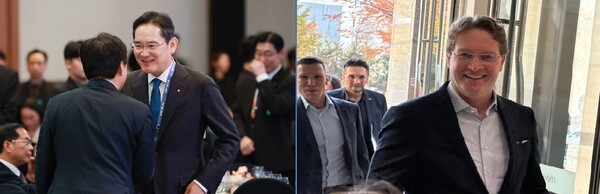 이재용 삼성전자 회장(왼쪽)과 메르세데스-벤츠 칼레니우스 회장(오른쪽) [사진=연합뉴스]