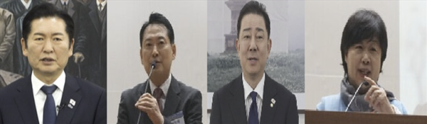 정청래 민주당 대표.                    장동혁 국민의 힘 대표         김병기 민주당 원내대표       서영교 국회의원  